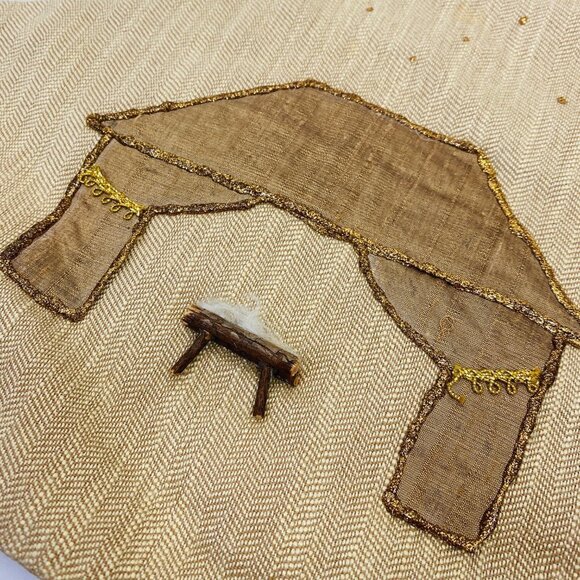 Minimalist Christmas Nativity Scene Stocking Wood Crib Fringe - Picture 2 of 9